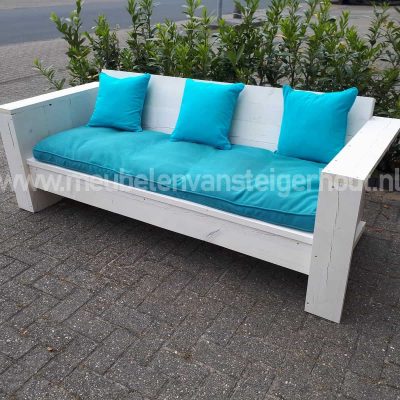 Sale steigerhout loungebank wit met kussen