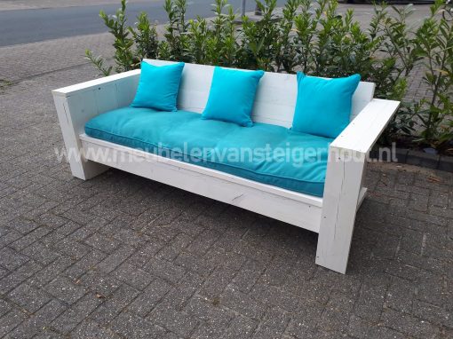 Sale steigerhout loungebank wit met kussen